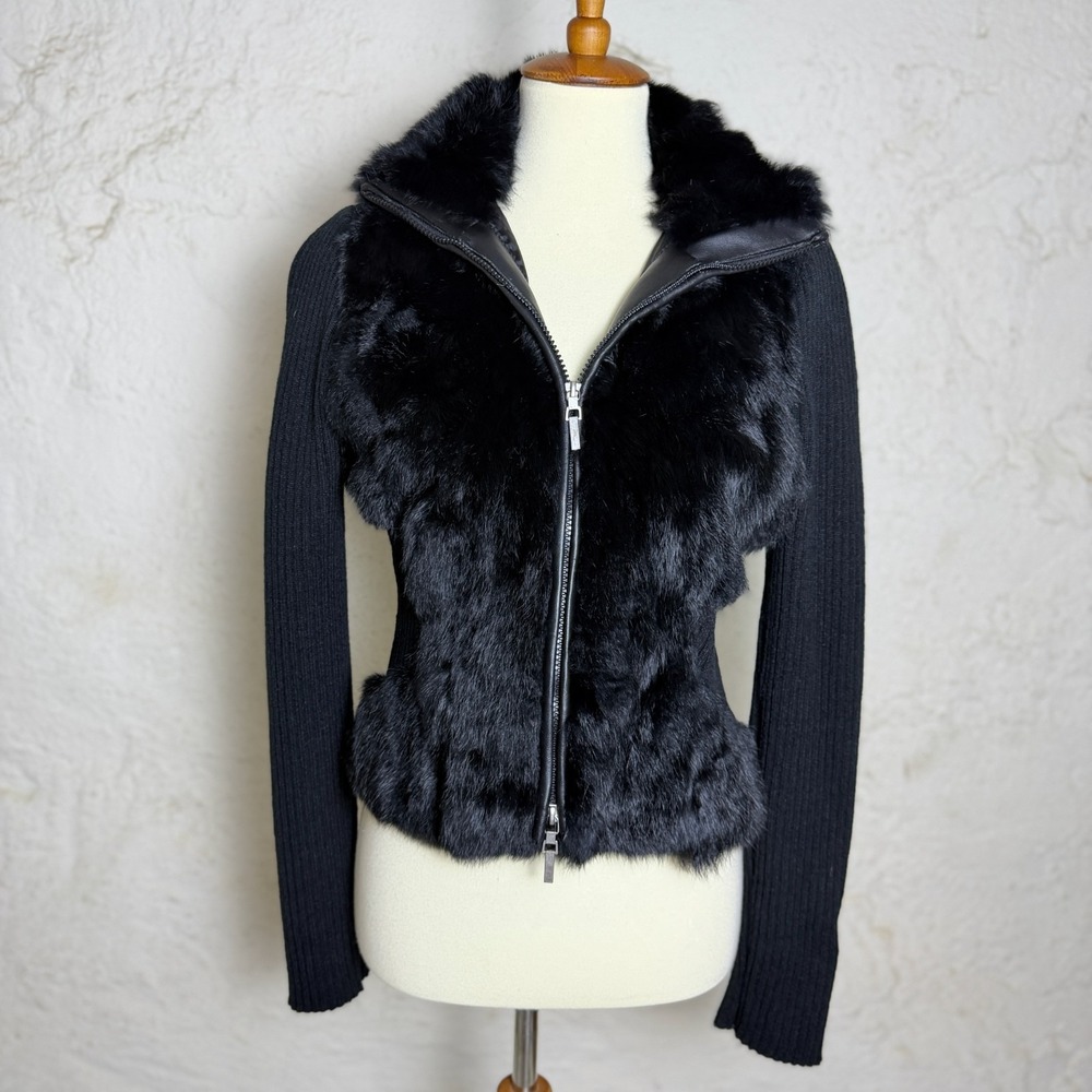 Vtg Paris Blues Womens Y2K Rabbit Fur Knit Sweater M Black Mob Wife Indie Sleaze